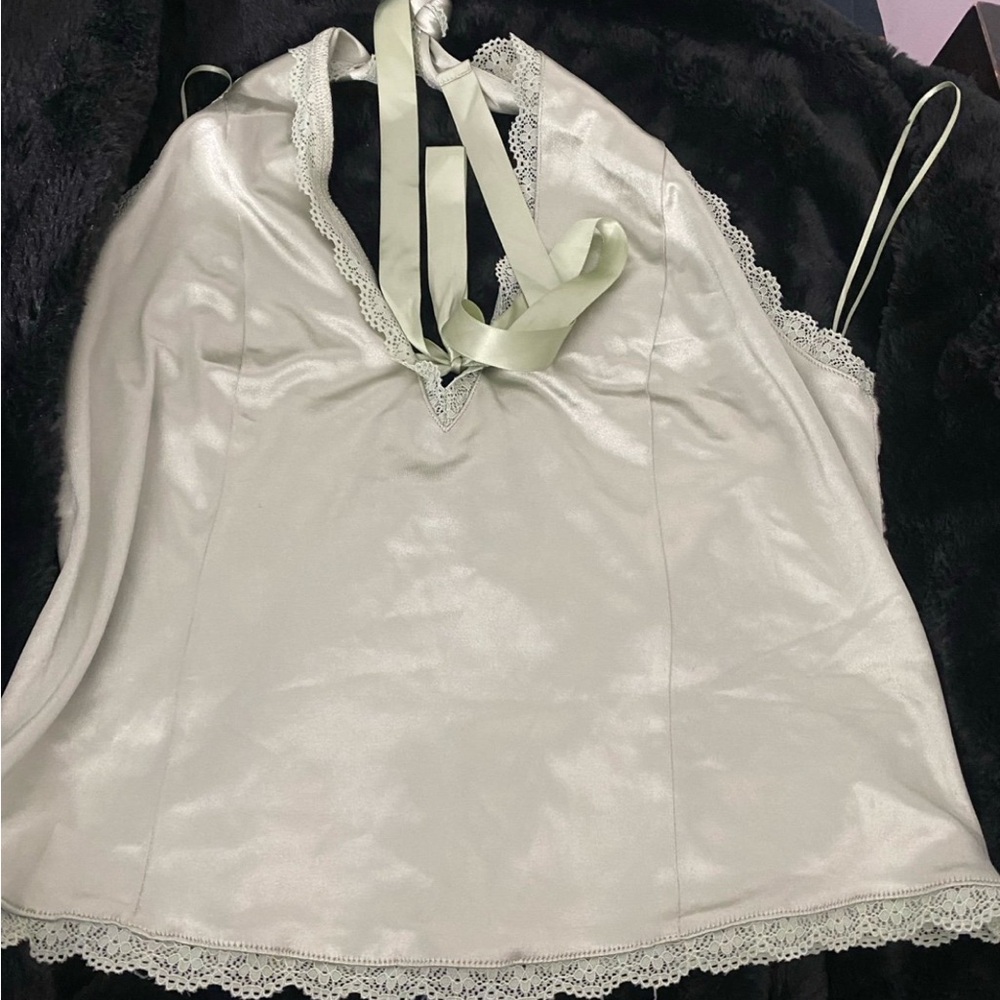 Kimchi Blue Satin Lace Chemise in Soft Green